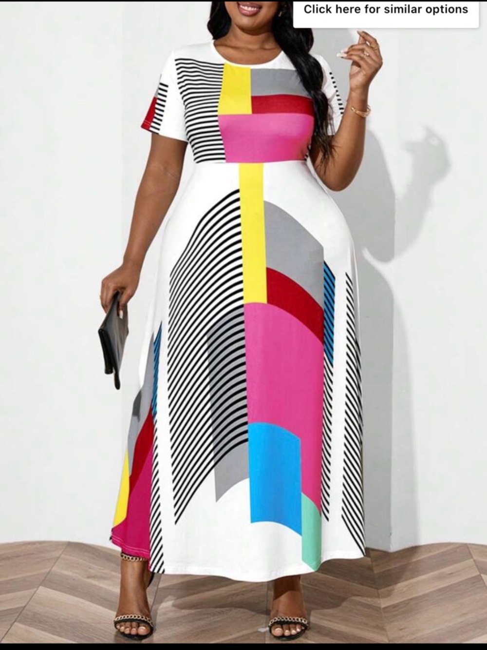 Plus Size White Geometric Colorblock Maxi Dress